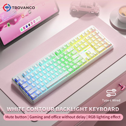 Tastiera Bluetooth V108 Pro Office a bassa rumorosità 2.4G cablata e wireless, layout completo con membrana retroilluminata RGB