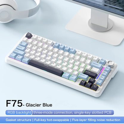 Teclado mecánico F75 FREEWOLF * AULA F75 Bluetooth trimodo, diseñado para gaming y uso de oficina