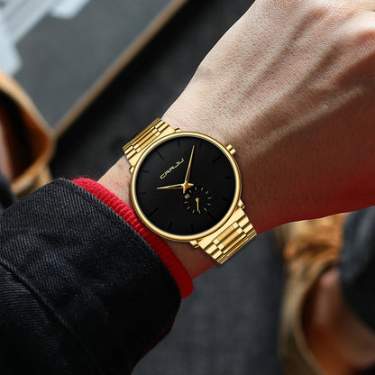 Montre pour homme CRRJU – Montre-bracelet en acier inoxydable, style décontracté et luxueux, étanche, montre de sport à quartz pour homme