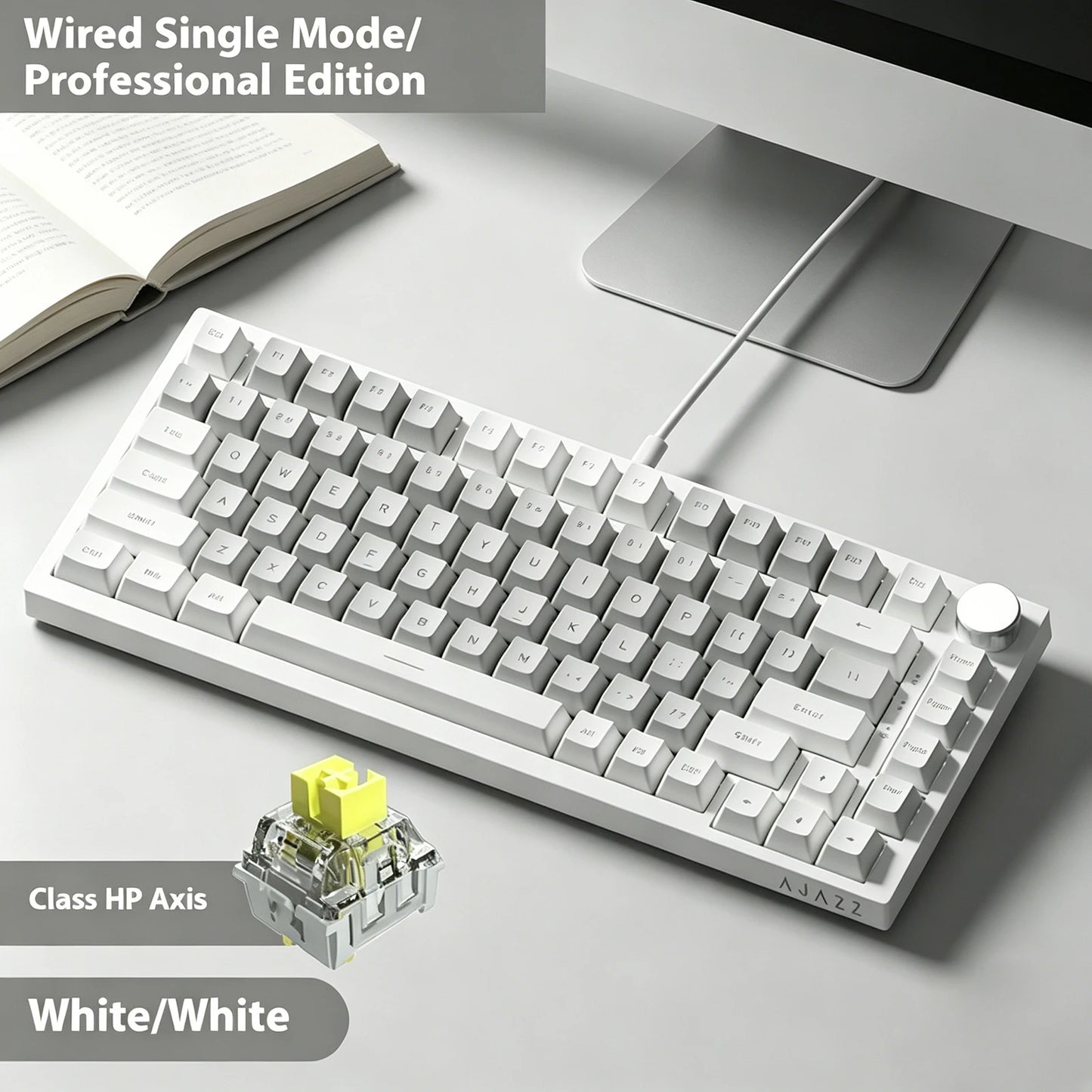 AJAZZ AK820 75% Wired Mechanical Keyboard: Hot‑Swappable, RGB/White/Ice‑Blue Backlit, Volume Knob Control | For Office & Gaming