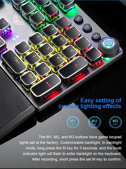 Teclado mecánico AULA F2088 con cable para gaming, perilla multifunción, 104 teclas, retroiluminación mágica y programación de macros para ordenador