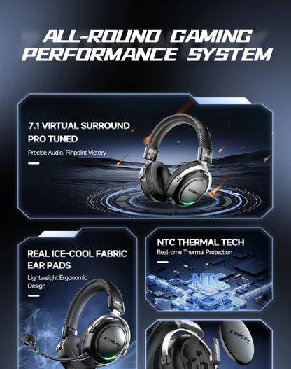 New Wireless Gaming Headphone, Bluetooth 6.0, 53mm Titanium Drivers, 7.1 Virtual Surround Sound, 15ms Zero-Latency, for PC/PS5/Mobile