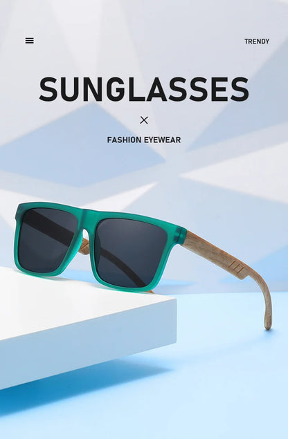 New Fashion Square Sunglasses Wood Grain Spring Hinge UV400 Unisex for Driving Hiking Travel 2026