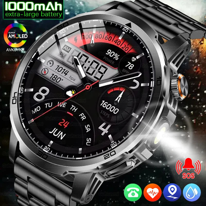 2026 New Military Outdoor Smart Watch 1.85‘’ AMOLED 1000mAh Large Battery 5ATM Waterproof Voice Call Sports Men Fitness Bracel