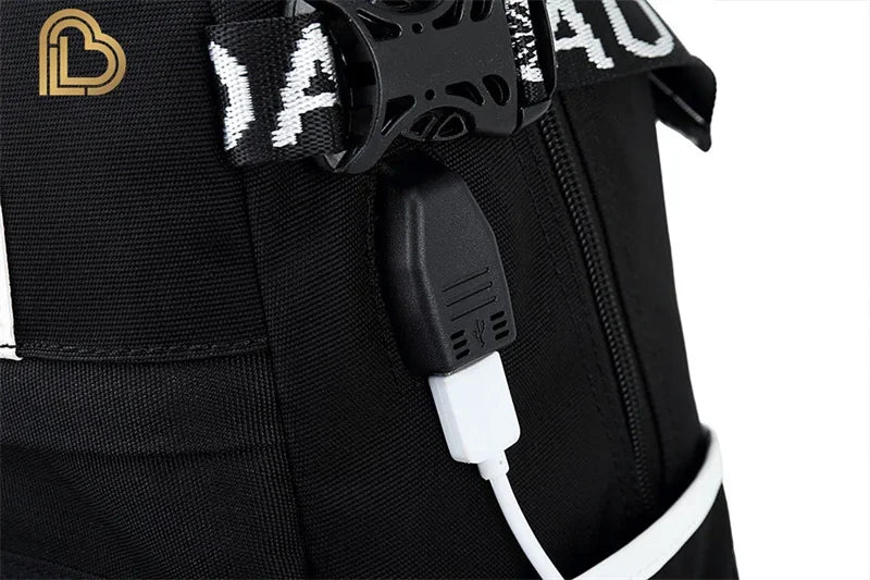 Mochila Red Jade F-Fortnited Battle Royale com carregamento USB, figuras anime e compartimento para material escolar para estudantes