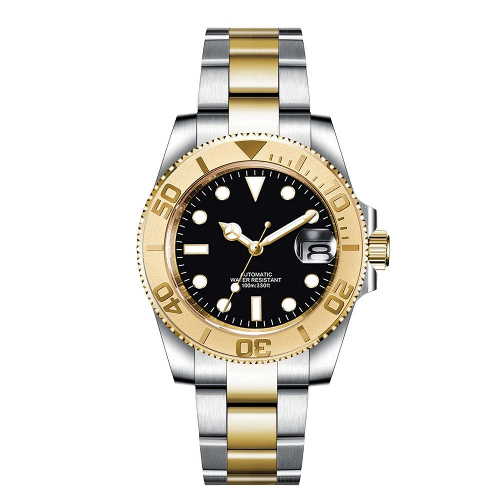 Custom logo NH35 MIYOTA 8215 Automatic Men Watch Luxury Diver Two Tone Gold 316L Stainless Steel Sapphire 10ATM Sterile  Sunburs