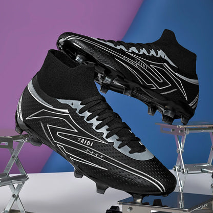 AG/FG Long Studs Soccer Shoes, PU Fabric Mixed Upper, TPU Sole Wear-Resistant Anti-Slip, Men Women Kids Youth Outdoor Sports