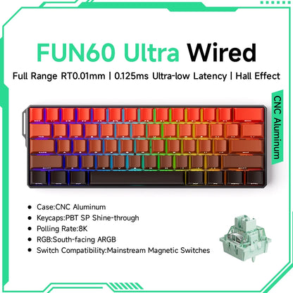 Teclado gaming mecánico Akko MonsGeek FUN60 Ultra con interruptores magnéticos 60%, Rapid Trigger, 8K HE/TMR, teclado gamer personalizado de aluminio