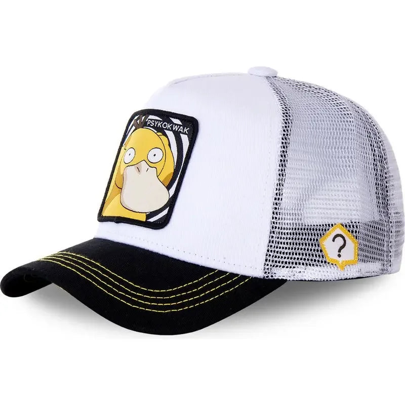 Pokémon-broderet baseballkasket med Pikachu, Gengar, Snorlax og Psyduck – anime-inspireret, justerbar, åndbar mesh-kasket – cosplay-gave