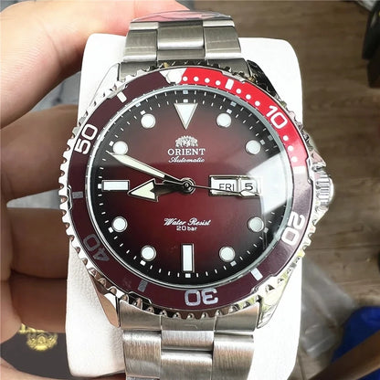 Orient Men's 200M Waterproof Automatic Dive Watch Dial Stainless Steel Bracelet Day Date Self-Winding Luminous Wristwatch