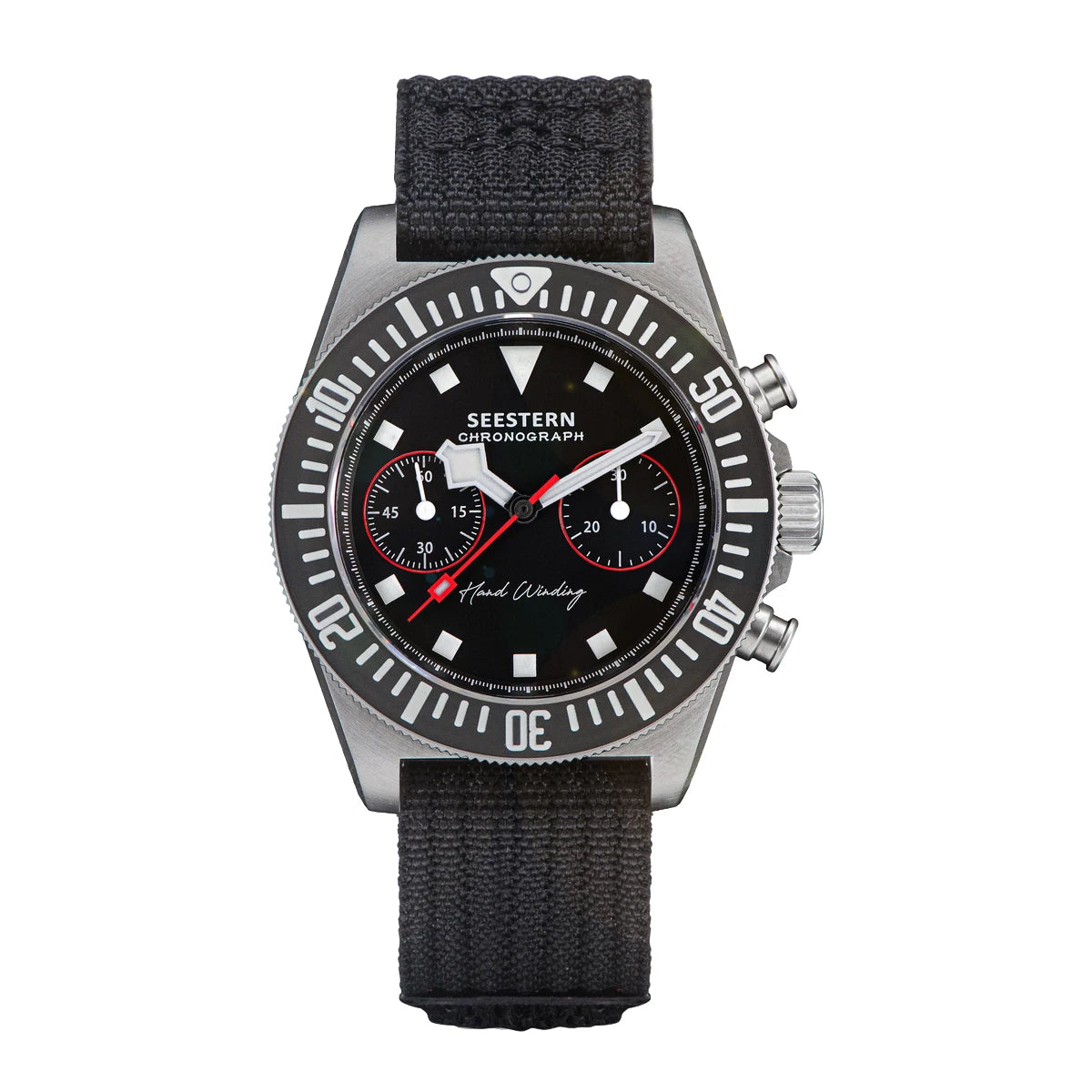 Cronógrafo SEESTERN para homem com movimento mecânico Tianjin ST1901, vidro de safira, bracelete de nylon, autocolante, luminoso, esqueleto