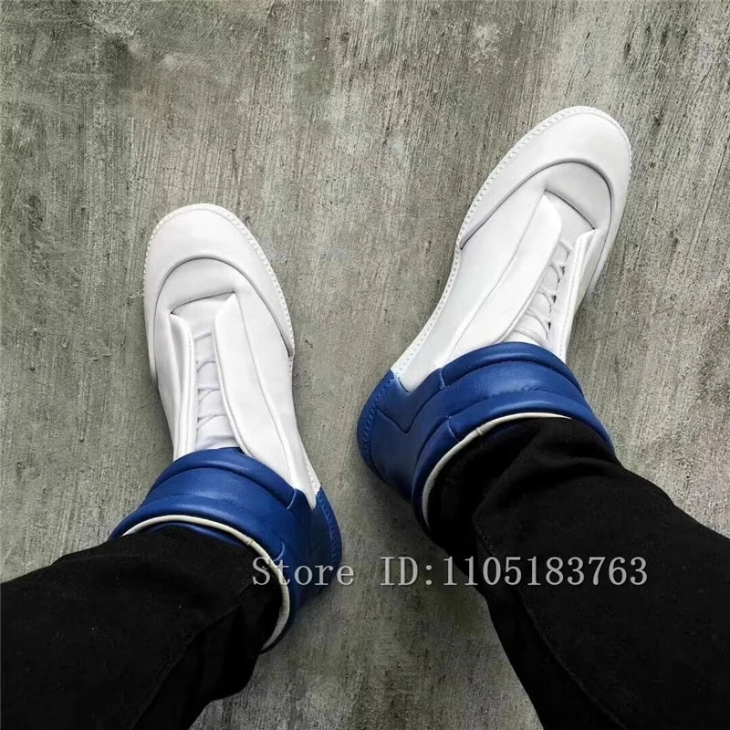 Men Mixed Color Real Leather Ankle Boots Fashion Design Lace-Up High Top Sport Shoes Male Casual Flat Sneakers