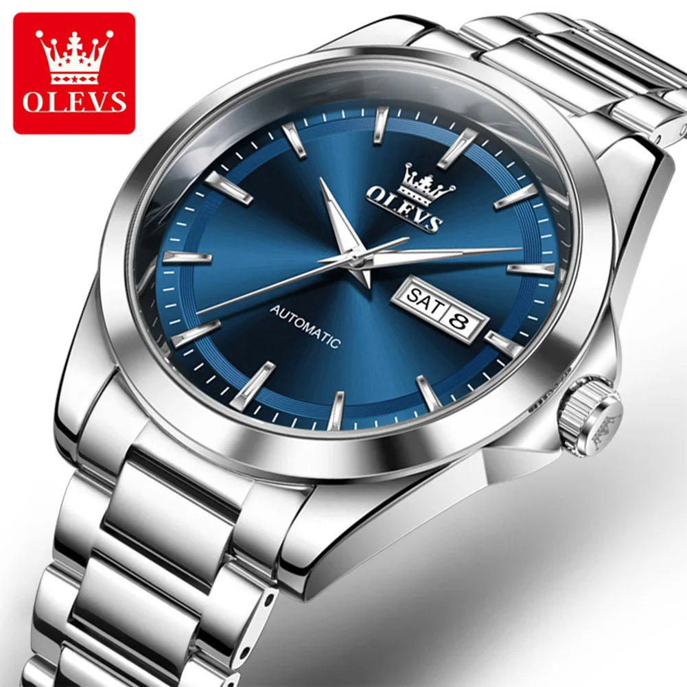 OLEVS 7090 Mens Watch Luxury Original Automatic Mechanical Watch Chronograph Week Date Watches For Man Waterproof Luminous