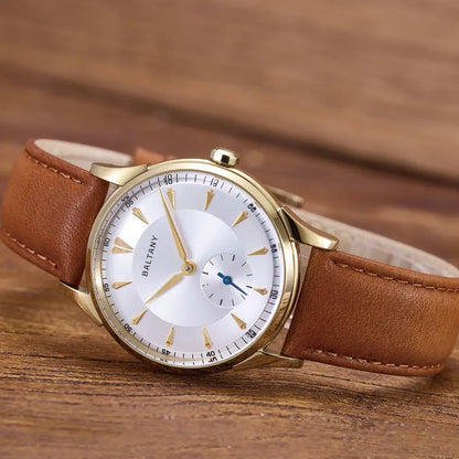Baltany Men Automatic Watch 38.5mm Pilot Manual Winding Mechanical Wristwatch Sapphire 5ATM Small Second Dial ST1701 ST1700