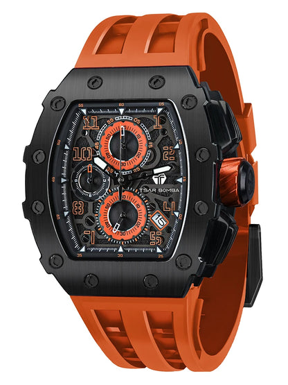 TSAR BOMBA Watch for Men Luxury Brand Tonneau Design Waterproof Clock Stainless Steel Wristwatch Fashion Rectangle Men's Watch