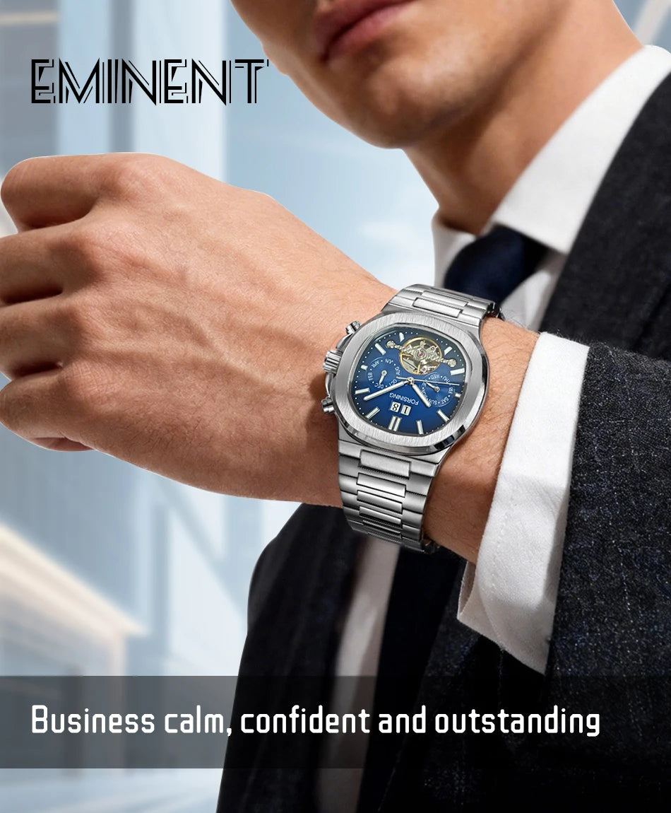 Forsining 481 Military Man Tourbillon Hands Watch Week Date Automatic Mechanical Watches Stainless Steel Clock Relogio Masculino