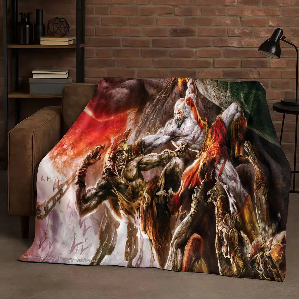 HD Kratos God of War Games Cartoon Gamer Flannel Blanket,Ultra Soft Warm Plush Throw for Home Bedroom Bed Sofa Cover Picnic Kids