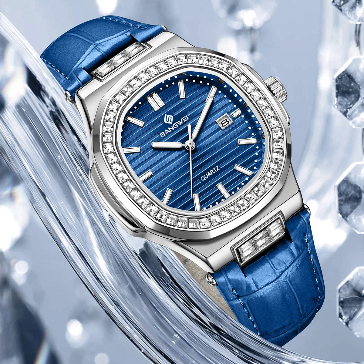 New Fashion BANGWEI Elegant Luxury Quartz Woman Watch Simple Dial Diamond Retro Leather Date Waterproof Luminous Women's Watches