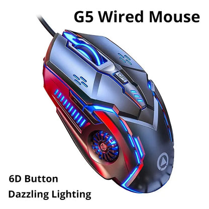 Ratón gaming con cable G5 Mute, seis teclas, iluminación luminosa, para e-sports, accesorio informático, ratón gaming para portátil y ordenador de sobremesa