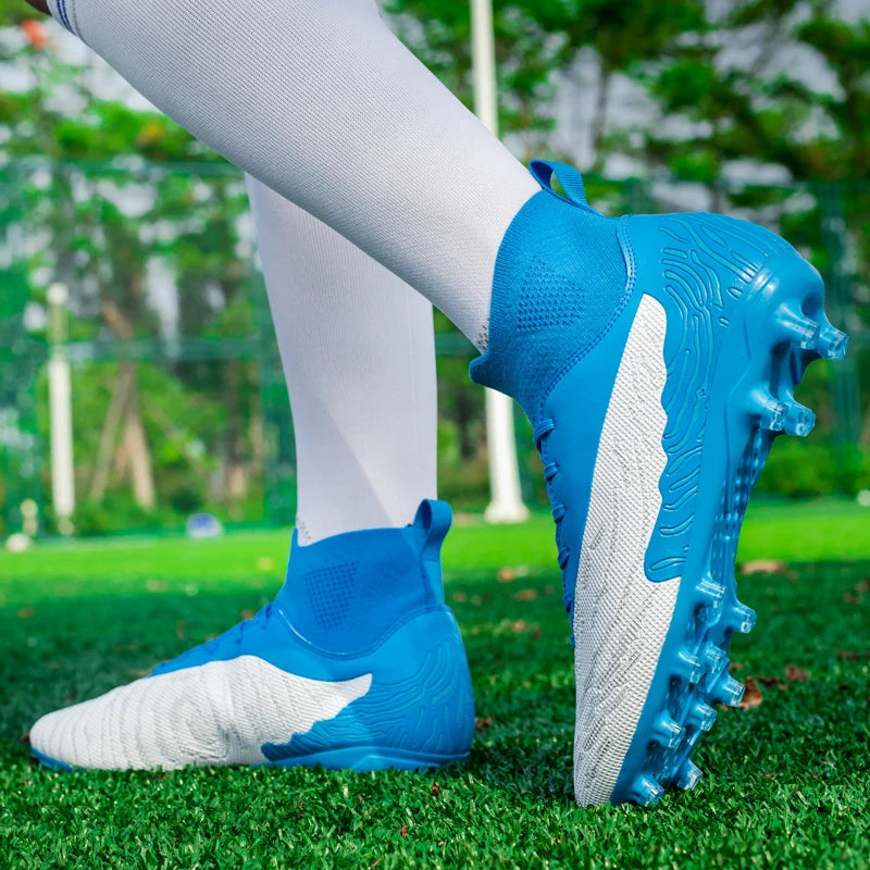 Black Men's Soccer Shoes AG/FG Cleats Training Football Boots High Ankle Sports Shoes for Men Kids Adults Sneakers Sizes 35-45