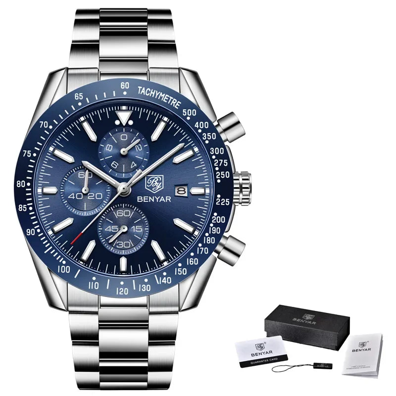 Reloj para hombre BENYAR 5140, reloj deportivo informal, reloj de cuarzo de lujo resistente al agua, cronógrafo militar de marca de alta gama.
