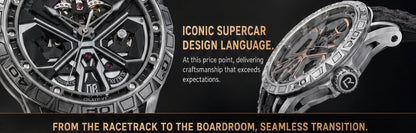 OBLVLO Mens Luxury Machinery Skeleton Mechanical Automatic Watches Analog Big Dial Blue Rubber Band Military Watch RD-909