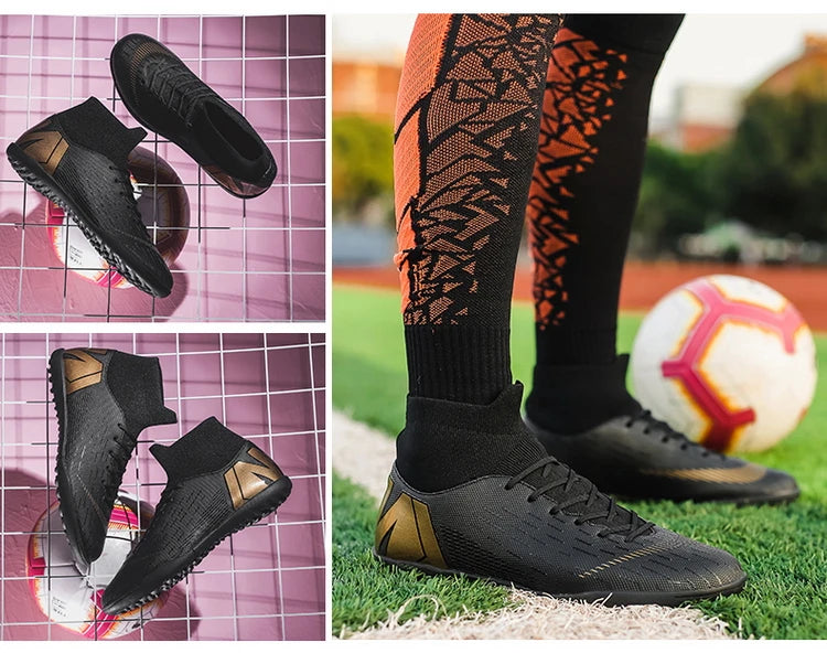 Crampons de Football pour hommes, bottes de Football, crampons d'entraînement, professionnels, résistants à l'usure, antidérapants, longues pointes TF/FG, rouge, nouveau