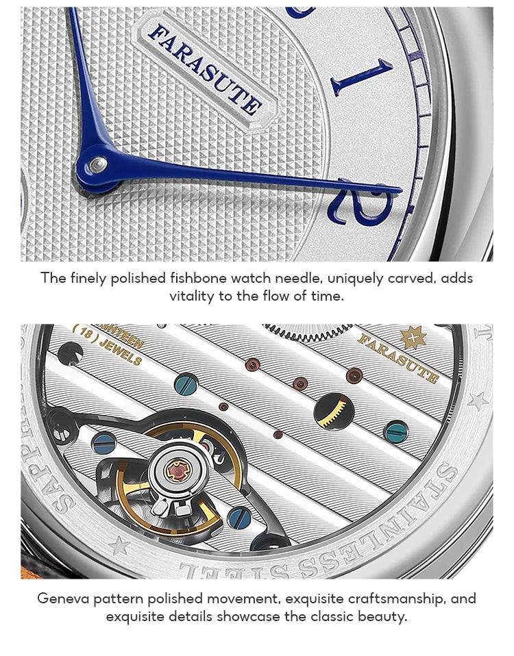 Reloj mecánico manual FARASUTE NEW Machinery para hombre, esfera salmón, ST17, segundero pequeño, estilo vintage, brazalete Bonklip