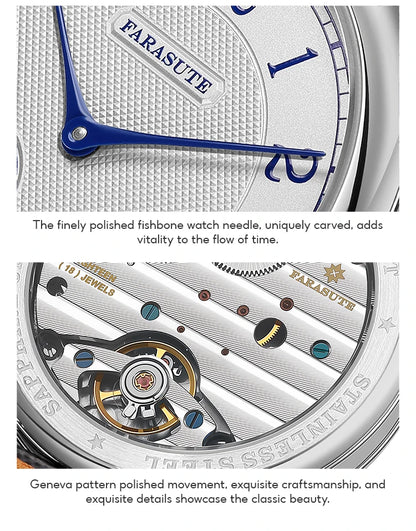 Reloj mecánico manual FARASUTE NEW Machinery para hombre, esfera salmón, ST17, segundero pequeño, estilo vintage, brazalete Bonklip
