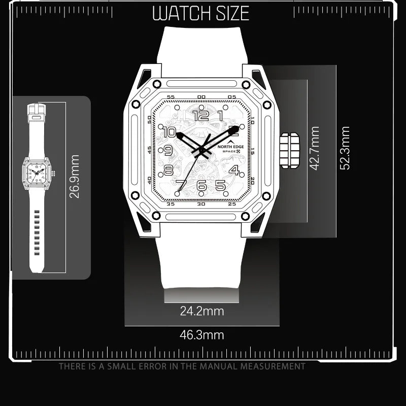 NORTH EDGE Men's Mechanical Watches Stainless Steel Skeleton Automatic Watch For Men Waterproof 100M Seagull's Movement Space X