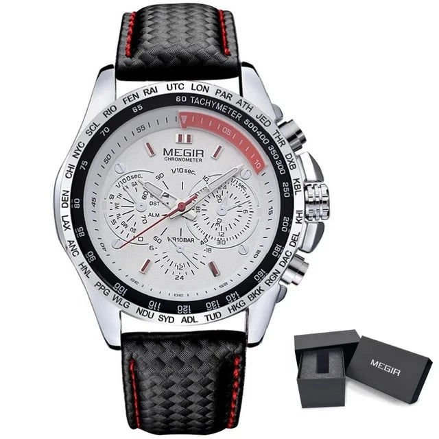 MEGIR 1010 Men's Quartz Watch with Leather Strap, Analog Display, Fashion Design, Stylish Gift for Men relogio feminino