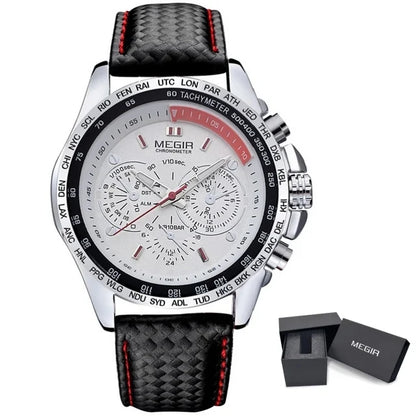 MEGIR 1010 Men's Quartz Watch with Leather Strap, Analog Display, Fashion Design, Stylish Gift for Men relogio feminino