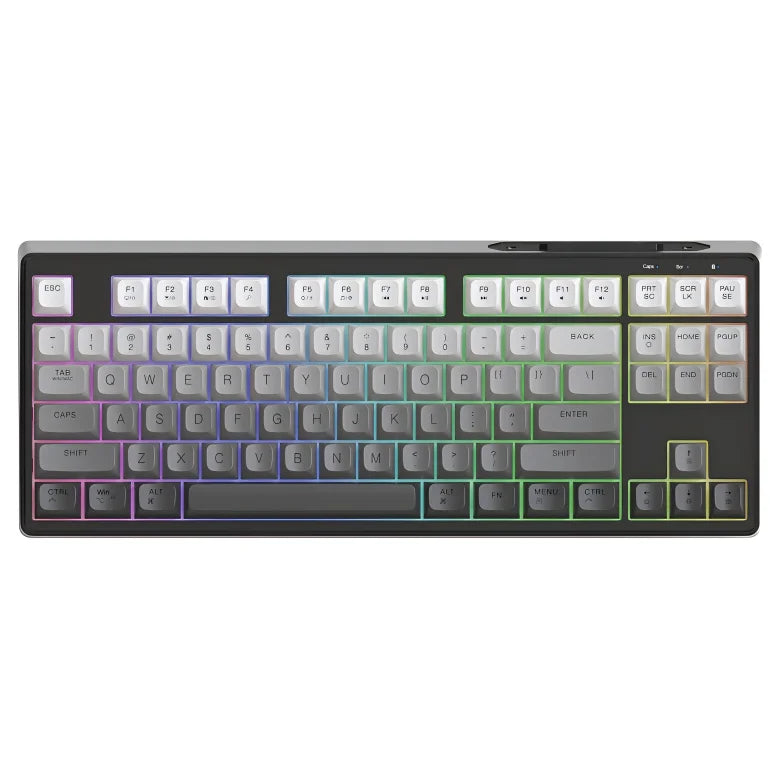 Teclado Gaming Sem Fios Free Wolf M87 75% - Switches Silenciosos, Retroiluminação Rainbow, BT/2.4G, Teclas PBT em Degradé, Design Compacto