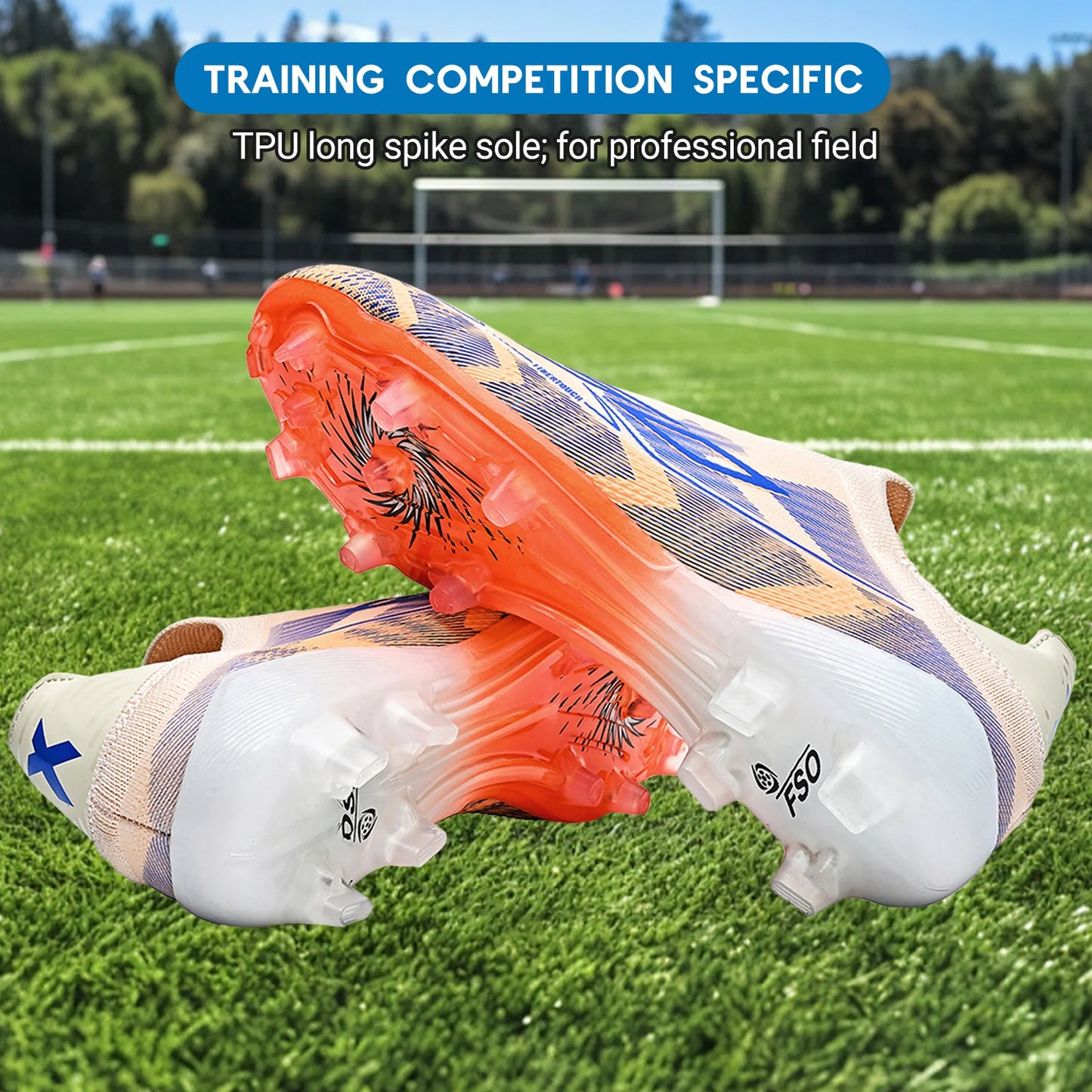 Anti-Slip AG/FG Soccer Boots, TPU Shock Absorption Sole, Durable PU Fabric Upper, Teen Boys and Girls Professional Field Sneakers