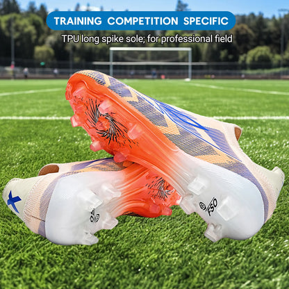 Anti-Slip AG/FG Soccer Boots, TPU Shock Absorption Sole, Durable PU Fabric Upper, Teen Boys and Girls Professional Field Sneakers