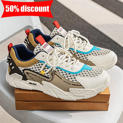 Men's Sports Shoes Summer Mesh Casual Fashion Lace-Up Walking Shoes 2026 New Youth Daily Commuting Comfortable Versatile Sneakers