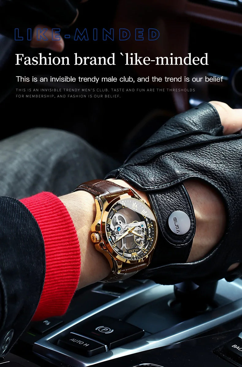 OLEVS 6661 Men's Top Brand Luxury All-Transparent Hollow Mechanical Watch, Original Fashion, Waterproof Classic Design