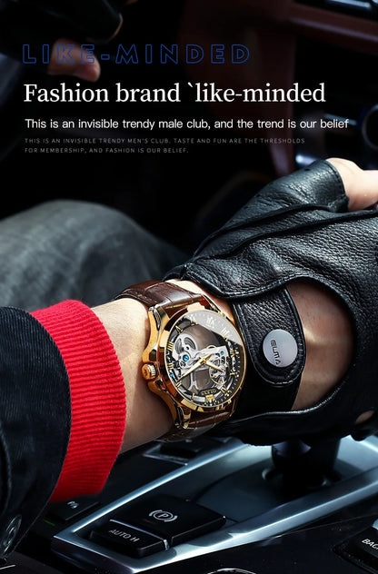 OLEVS 6661 Men's Top Brand Luxury All-Transparent Hollow Mechanical Watch, Original Fashion, Waterproof Classic Design