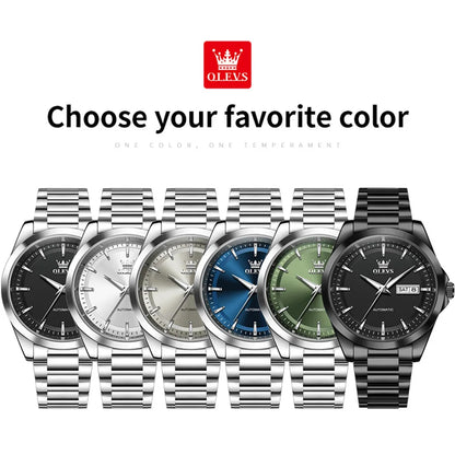 OLEVS 7090 Mens Watch Luxury Original Automatic Mechanical Watch Chronograph Week Date Watches For Man Waterproof Luminous