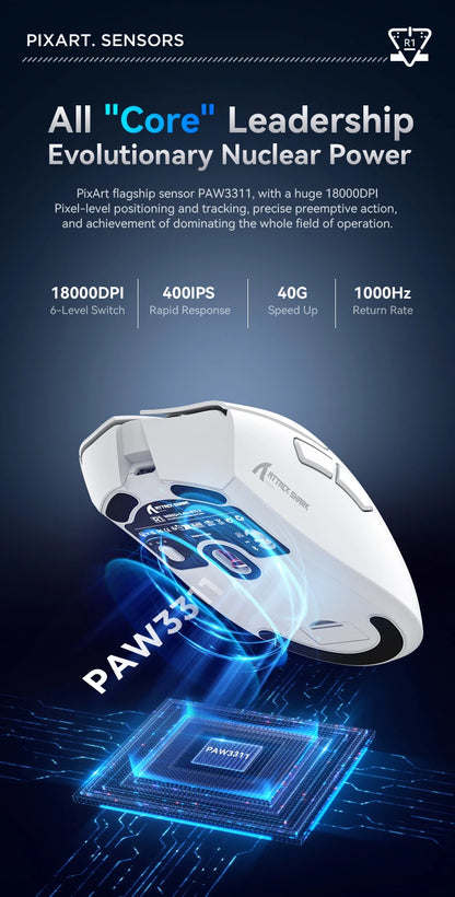Rato sem fios Attack Shark R1 Bluetooth Gaming, rato viral avaliado por influencers, sensor PAW3311, taxa de atualização de 1000Hz