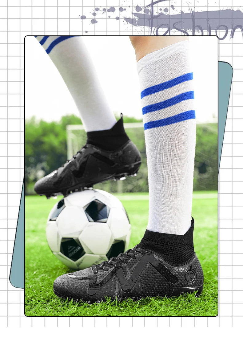 Chaussures de Football professionnelles FG/TF pour adultes, bottes de Football à longues pointes antidérapantes, crampons à cheville haute pour jeunes enfants, baskets de Football en herbe ﻿
