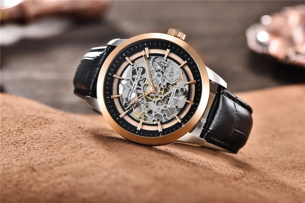 PAGANI DESIGN New Skeleton Men's Mechanical Watches Top Luxury Automatic Watch Men Blue Leather Waterproof Wrist watch Men