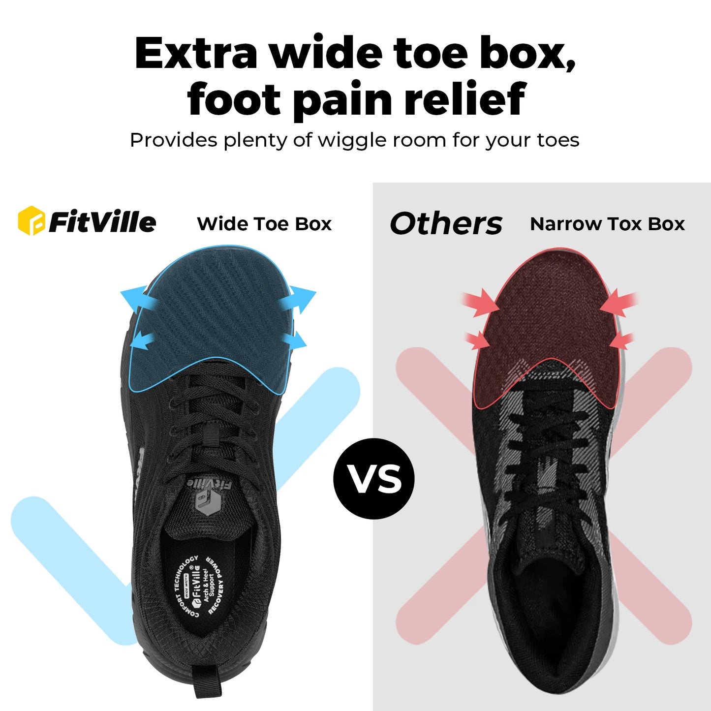 FitVille wide toe box shoes for men, cushioned, extra wide width, non-slip, wide lightweight breathable running shoes