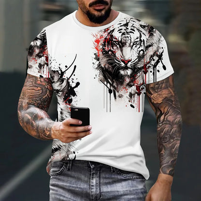 T-shirt de Verão para Homem com Estampado 3D de Águia, Manga Curta, Lazer Outdoor, Secagem Rápida e Respirável