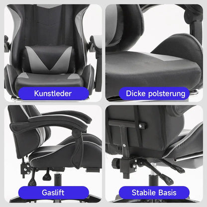 Ergonomic gaming chair, office chair, height adjustable,PU leather computer chair, with headrest and lumbar support, 360° swivel