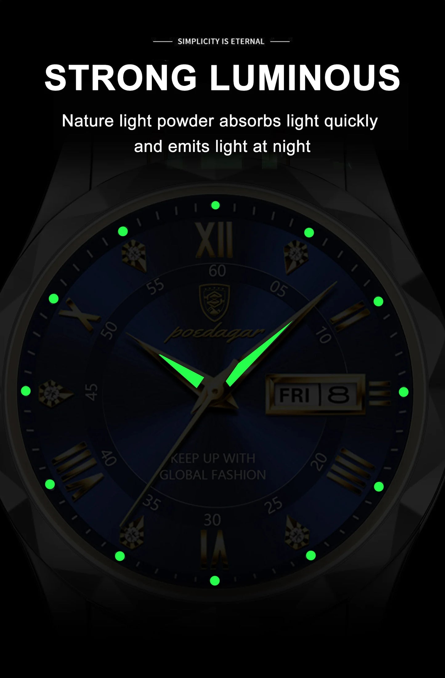 POEDAGAR Luxury Business Men's Watches Waterproof Stainless Steel Luminous Man Wristwatch Date Week Quartz Sport Men Watch Reloj