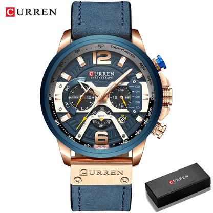 Orologio da uomo CURREN 8329 – Stile sportivo e casual, design militare, cinturino in pelle, cronografo di tendenza, orologio di lusso di un marchio prestigioso