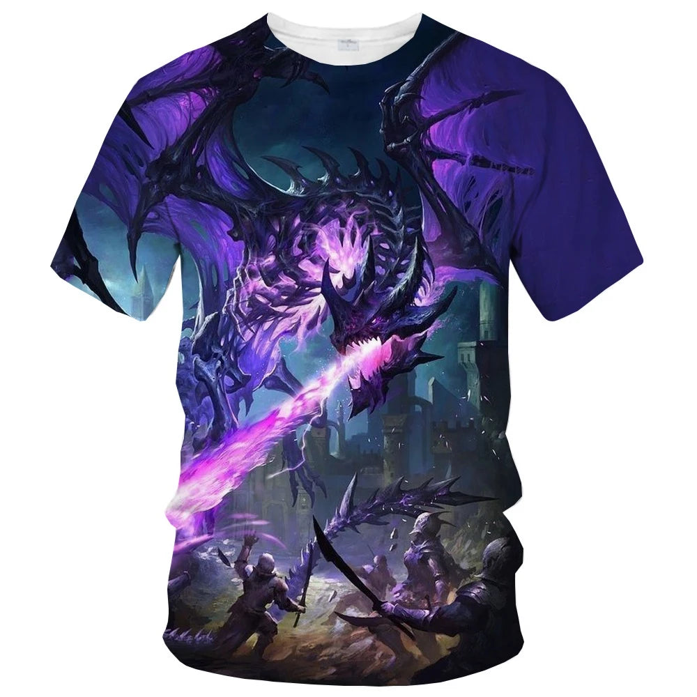 Summer fashion trend fun 3D printed dragon pattern creative casual soft and comfortable short-sleeved T-shirt
