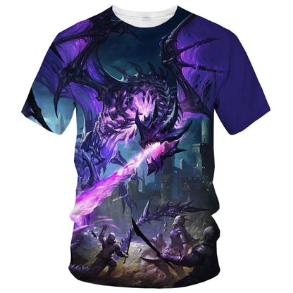 Summer fashion trend fun 3D printed dragon pattern creative casual soft and comfortable short-sleeved T-shirt