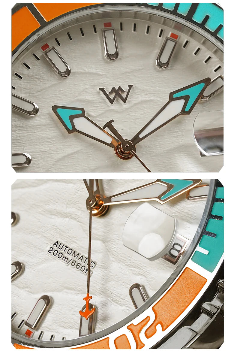 WM Watch Automatic Mechanical Watches NH35 Anti-reflective 200 Water Resistant Sapphire Crystal Welly Merck Watch WM206